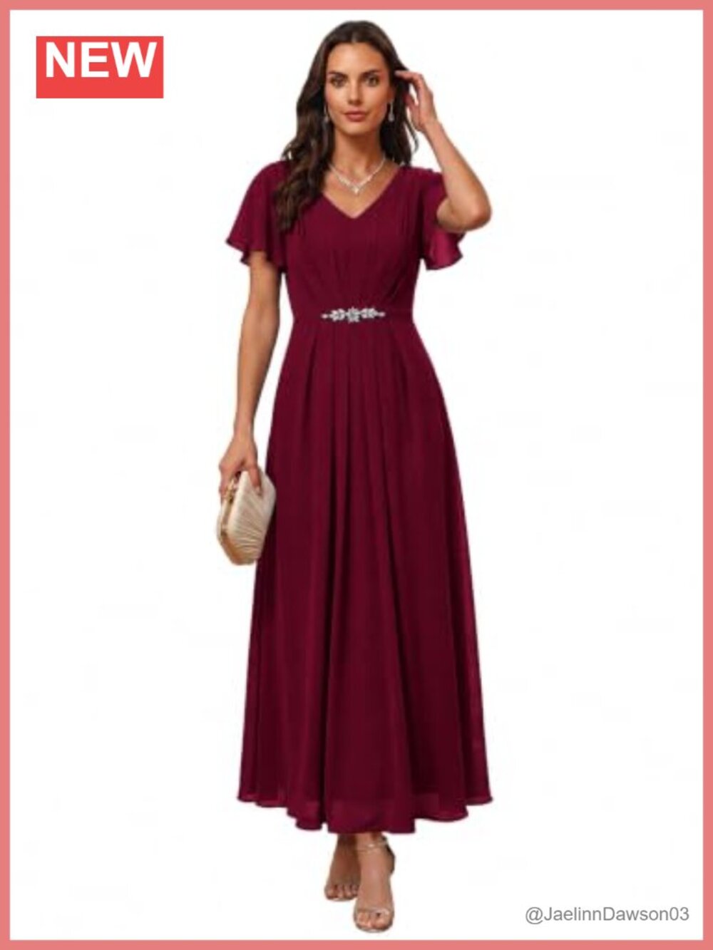 Ever-Pretty Chiffon Maxi Formal Dress Ruffle Sleeve A-Line Wedding Guest